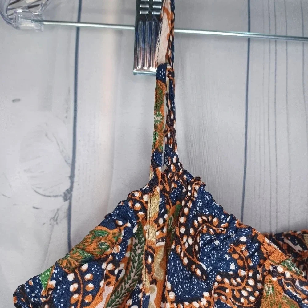Madewell 100% silk cropped tie cold shoulder sea floral boho top - Picture 9 of 10